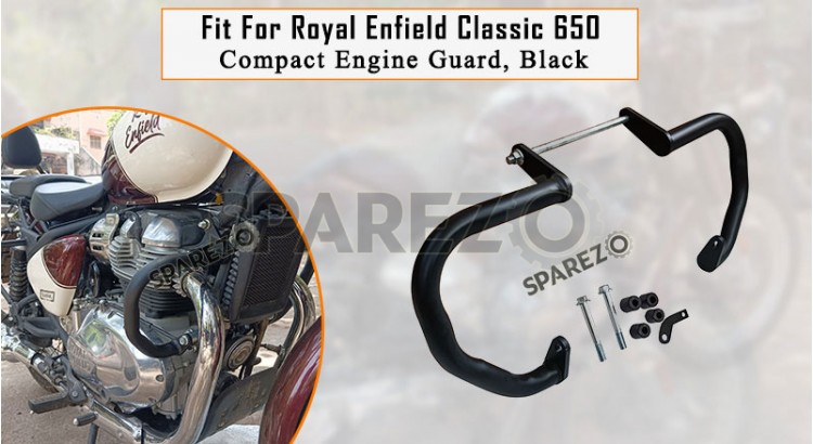 Fit For Royal Enfield Classic 650 Compact Engine Guard Black - SPAREZO